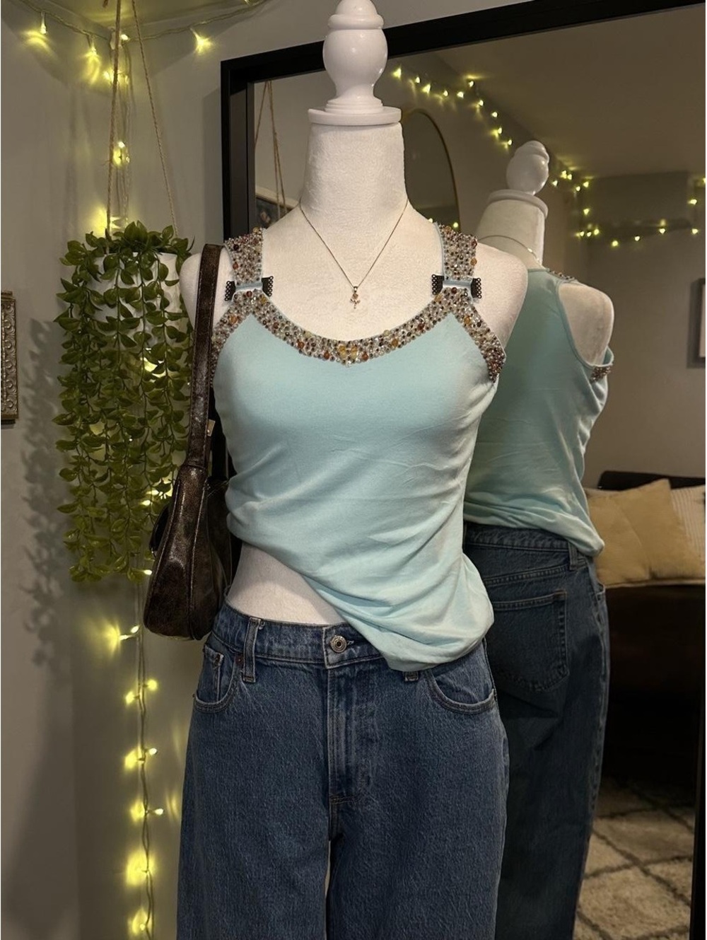 Laura Petites Y2K Embellished Tank Top 🩵
